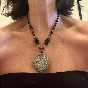 Antique Locket and Black Bead Choker